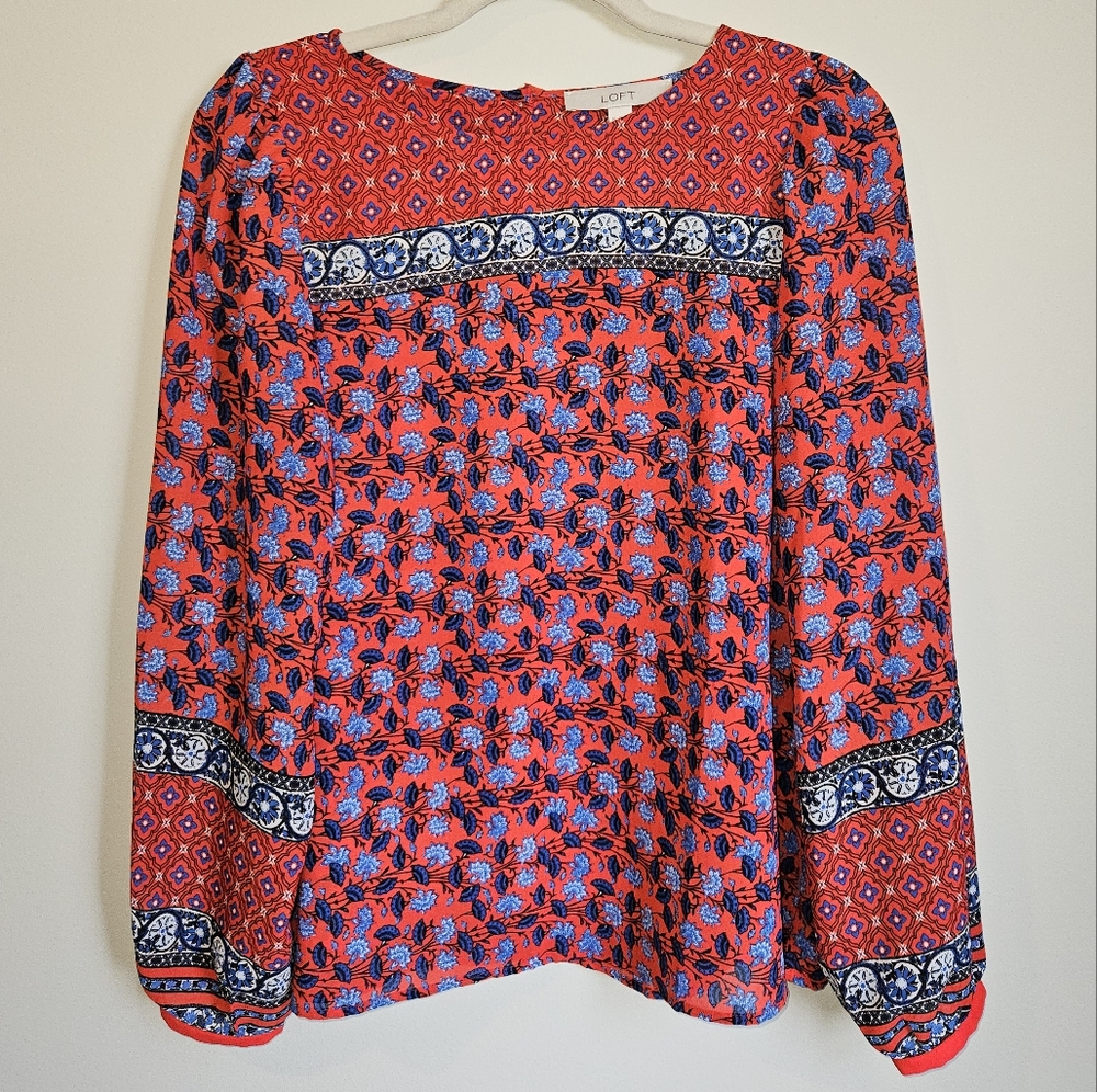 Loft Womens Floral Border Blouse in size Medium - Picture 3 of 5